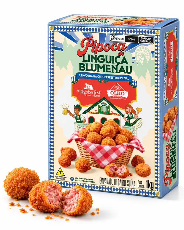 Caixa de 1 kg da Pipoca de Linguiça Blumenau congelada, para food service