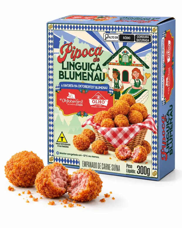 Pipoca de Linguiça Blumenau, caixinha de 300 g para gôndola